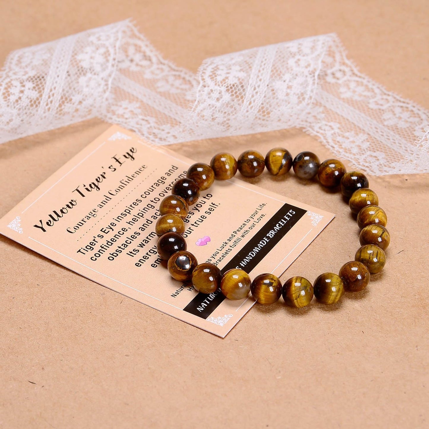 AD Beads Handmade Gemstone Stretch Elastic Bracelet Crystal Healing Reiki Nature's Beauty and Spiritual Essence Unisex (8mm, Yellow Tiger's Eye)