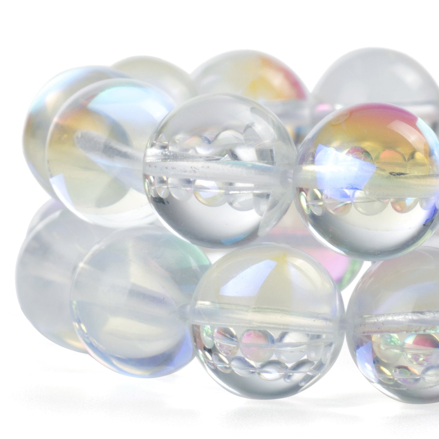 RUBYCA Round Moonstone Crystal Glass Beads Aura Iridescent for Jewelry Making (1 Strand, 12mm, White)