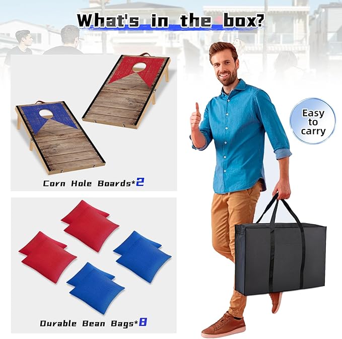 Portable Cornhole Board Set with Bean Bags 2 ft x 1 ft or 3 ft x2 ft or 10.16 * 5.04 Inch Foldable Corn Hole Games for Adults and Kids Indoor or Outdoor Corn Hole Toss Games Backyard Tarvel