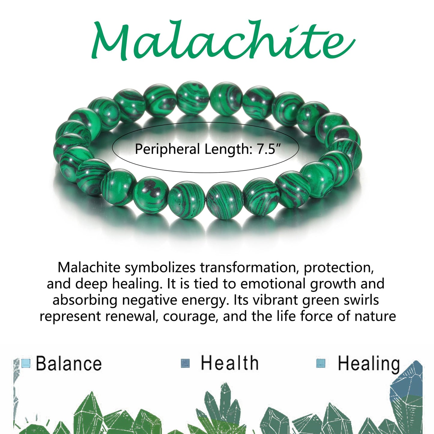 Udolfly Womens Crystal Beaded Bracelets for Women Men Protective Energy Bracelet Natural Gemstone Bead Bracelet 6mm Malachite