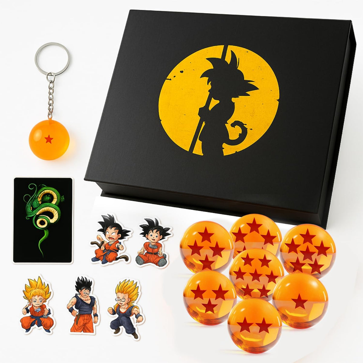7-Star Sphere Set | Anime-Inspired Crystal Balls with Gift Box - Includes Keychain, Summoning Card & Stickers