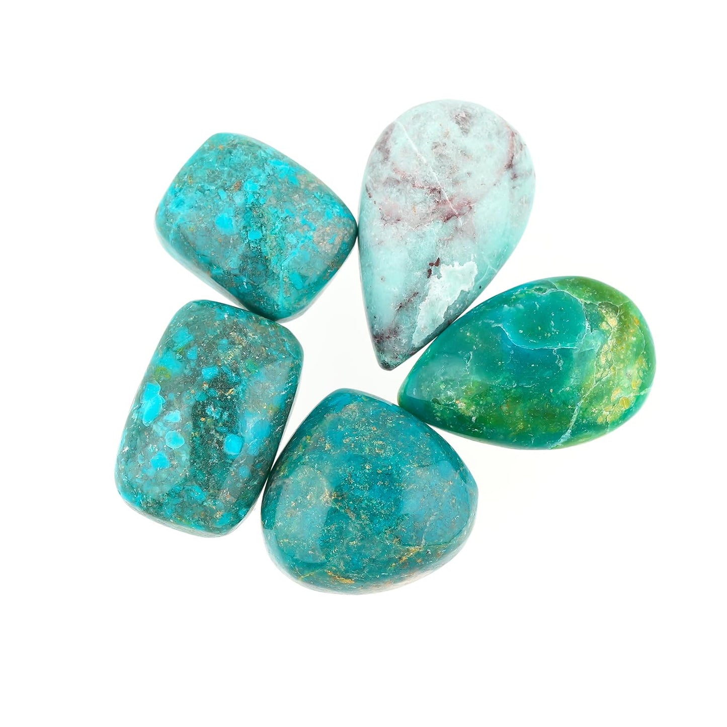 CRYSTALINES 5pcs, Natural Chrysocolla Crystals Gemstone Cabochon, Wholesale Flatback Crystals, DIY Crafts-Jewelry Making, Bulk Loose Stones Supplies, Wire Wrapping, Gem Collection