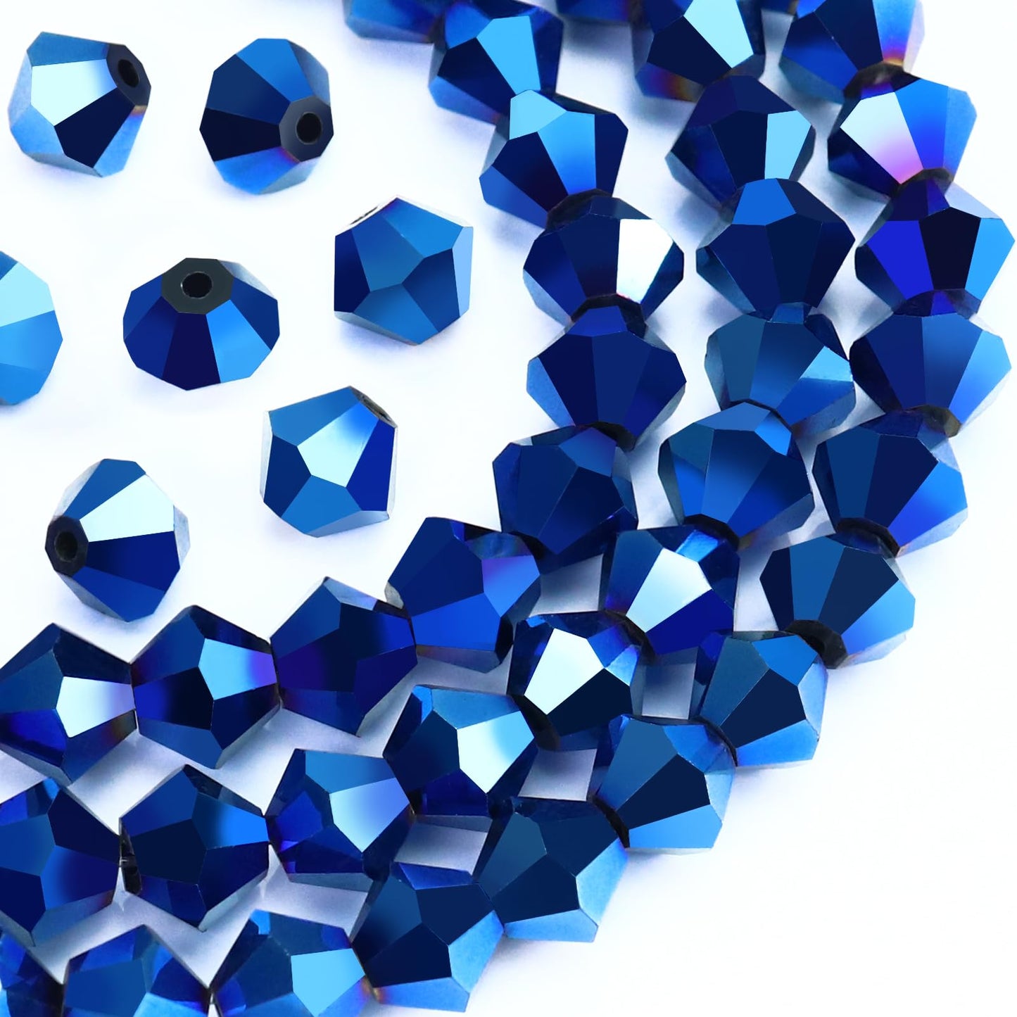 Dowarm 1000PCS 4mm Glass Bicone Beads for Craft Jewelry Making, DIY Bracelet, Necklace, Dolls, Wine Charms, Wind Chimes, Suncatchers, Bulk Small Faceted Crystal Beads, Plated Blue