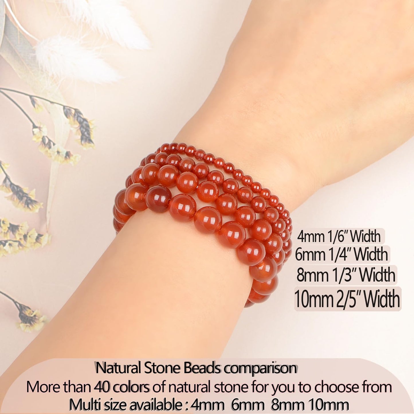 LPBeads Handmade Natural Gemstone Stretch Elastic 6m Carnelian Bracelet Healing Crystal Round Stone Beads Jewelry Gifts for Women Men