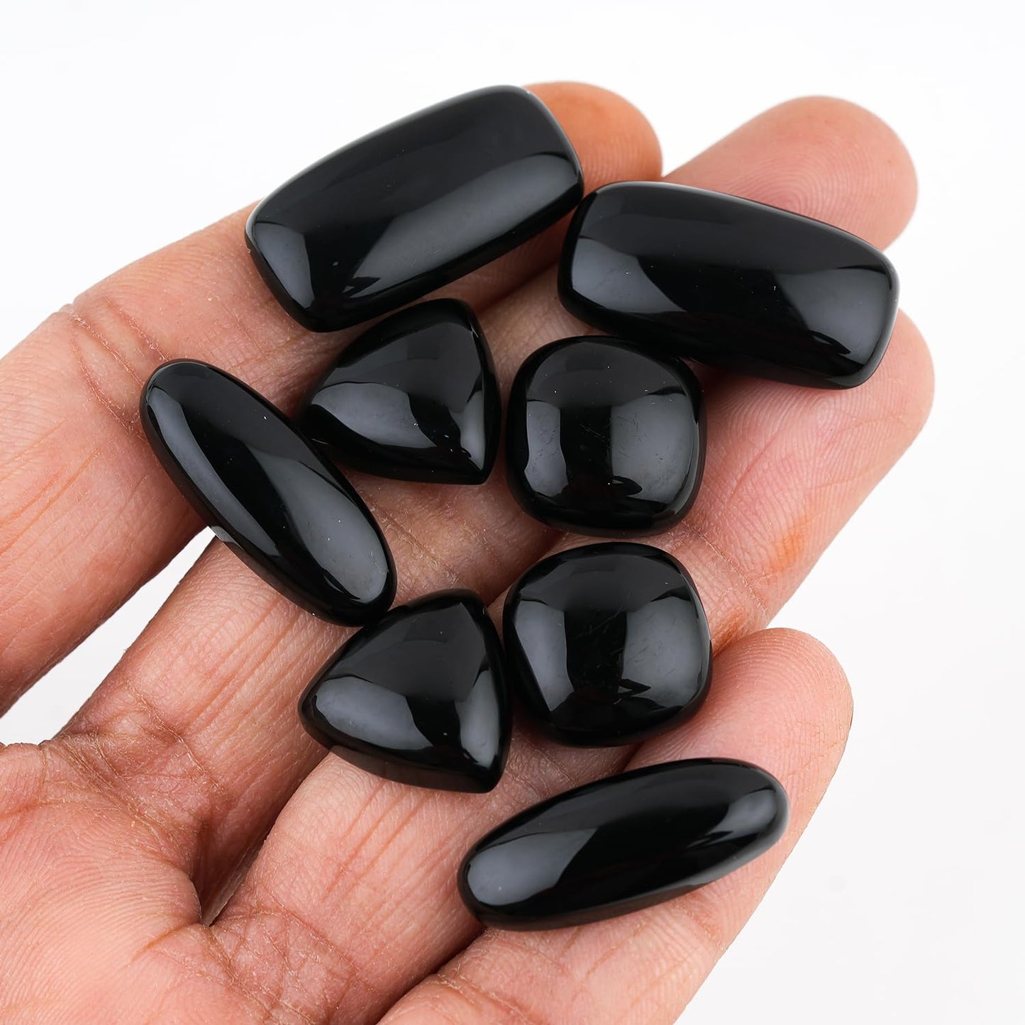 GemSymphony Natural Black Onyx Gemstone Cabochon Pack of 3 Mixed Shapes – Polished Crystal Stones for Jewelry Making Supply, Healing, Reiki & DIY Crafts, Natural Gem Cab Set for Wire Wrapping (10-20 mm)