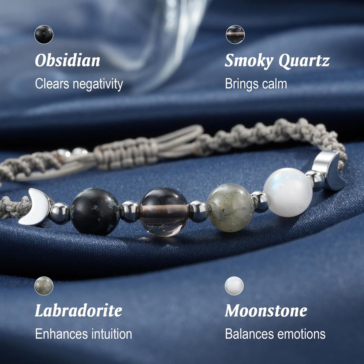 MIFYNN Moon Phase Bracelet for Women Crystal Healing Bracelet Natural Moonstone Beaded Bracelets Meditation Relaxation Crystal Bracelet Friendship Jewelry Gifts (A.)