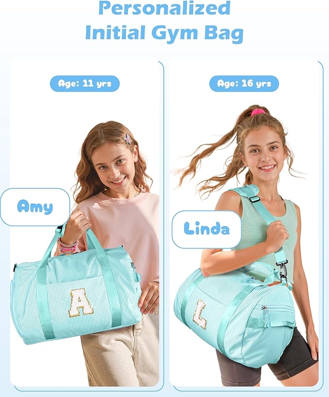 Cute Gifts for Teens Girls, Girl Gym Bag, Kids Initial Overnight Duffel Bags with Shoe Compartment, Personalized Travel Bag with Makeup Pouch, Gift for 3 4 5 6 7 Year Old Kid (Letter T)
