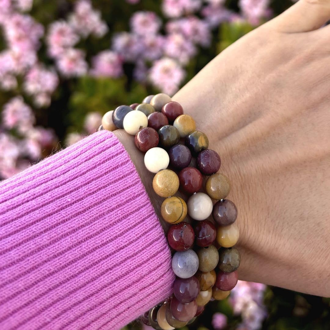 Adabele Real Natural Mookaite Jasper Gemstone Beaded Bracelet 8 inch Stretch Chakra Healing Crystal Stone Jewelry Women Birthday Gift (Unisex) GB8-C4