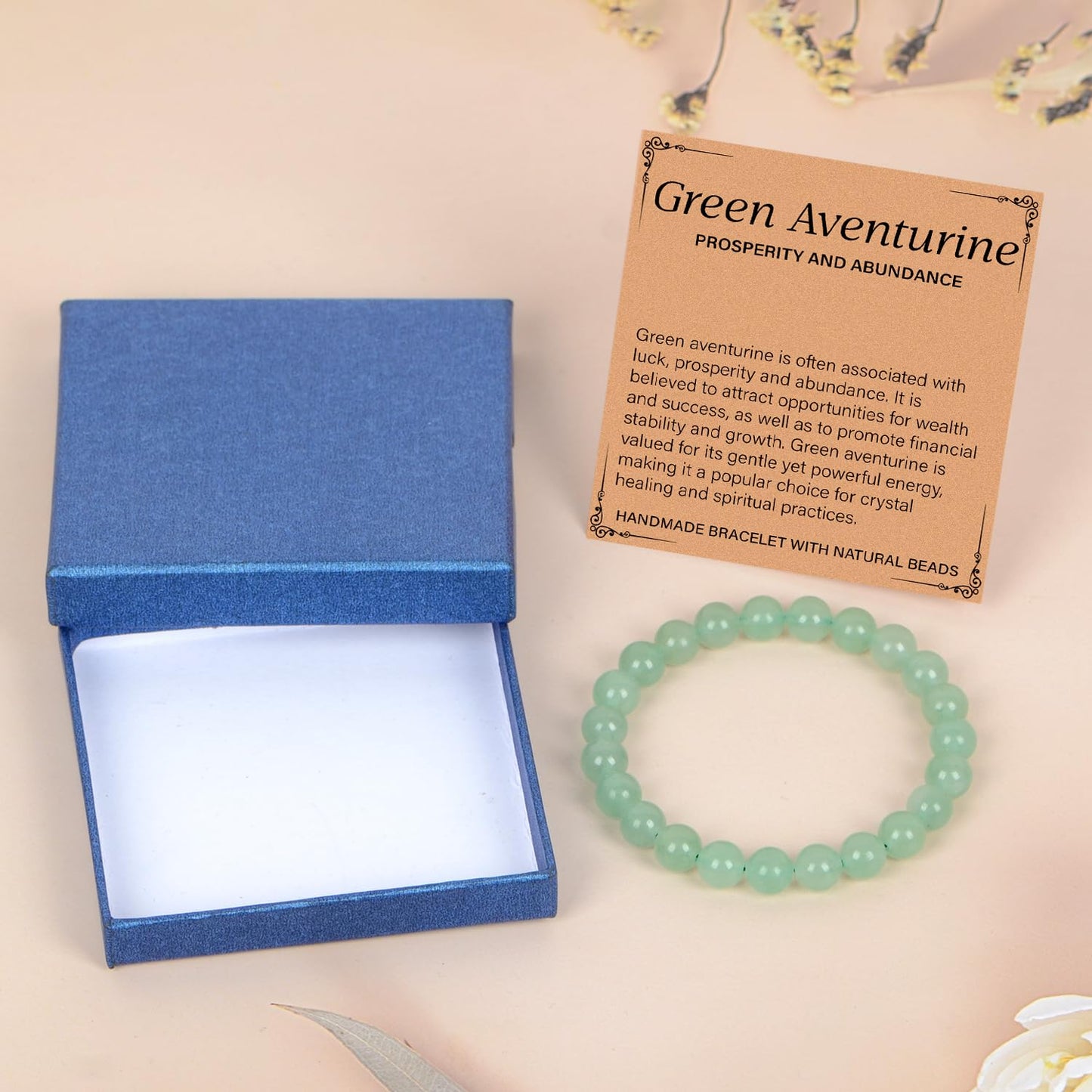 LPBeads Handmade Natural Gemstone Stretch Elastic 8mm Green Aventurine Bracelet Healing Crystal Round Stone Beads Jewelry Gifts for Women Men