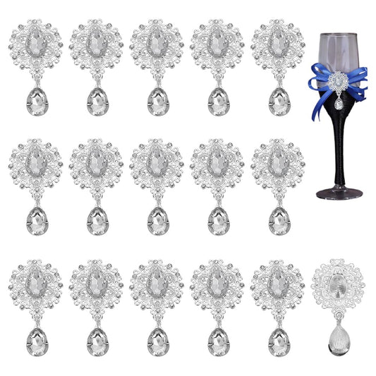 FINGERINSPIRE 16 Pcs Crystal Rhinestone Marquise for Brooches Making 1x1.89inch Crystal Color Teardrop Shape Alloy Rhinestone Embellishment for Brooch DIY Flower Brooch Pin Set for Women Lady-No Pin
