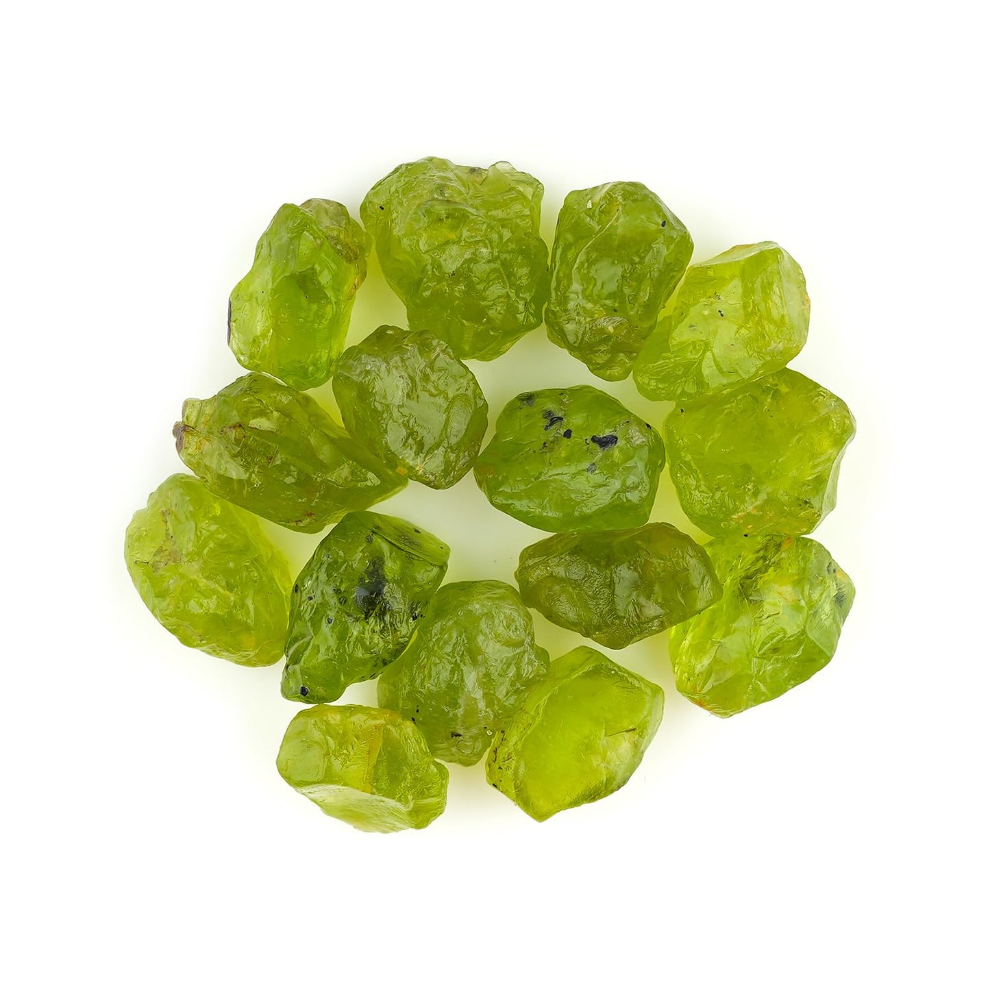 ColouredRocks (15 pcs. PERIDOT Crystals, Raw Stones, Rough Gemstones, Jewelry Making Supply, Cabbing, Polishing, Cutting, DIY, Crafts (7-10 mm.)