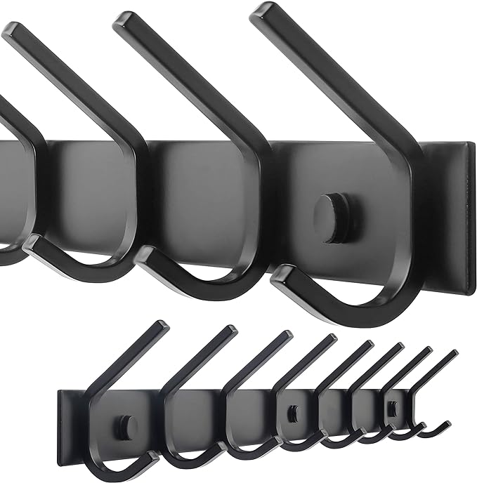 WEBI Coat Rack Wall Mounted,8 Coat Hooks for Hanging Coats,24" Heavy Duty Metal Double Hook Rack Rail Coat Hanger Wall Mount for Clothes Entryway Jacket,Black