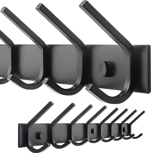 WEBI Coat Rack Wall Mounted,8 Coat Hooks for Hanging Coats,24" Heavy Duty Metal Double Hook Rack Rail Coat Hanger Wall Mount for Clothes Entryway Jacket,Black
