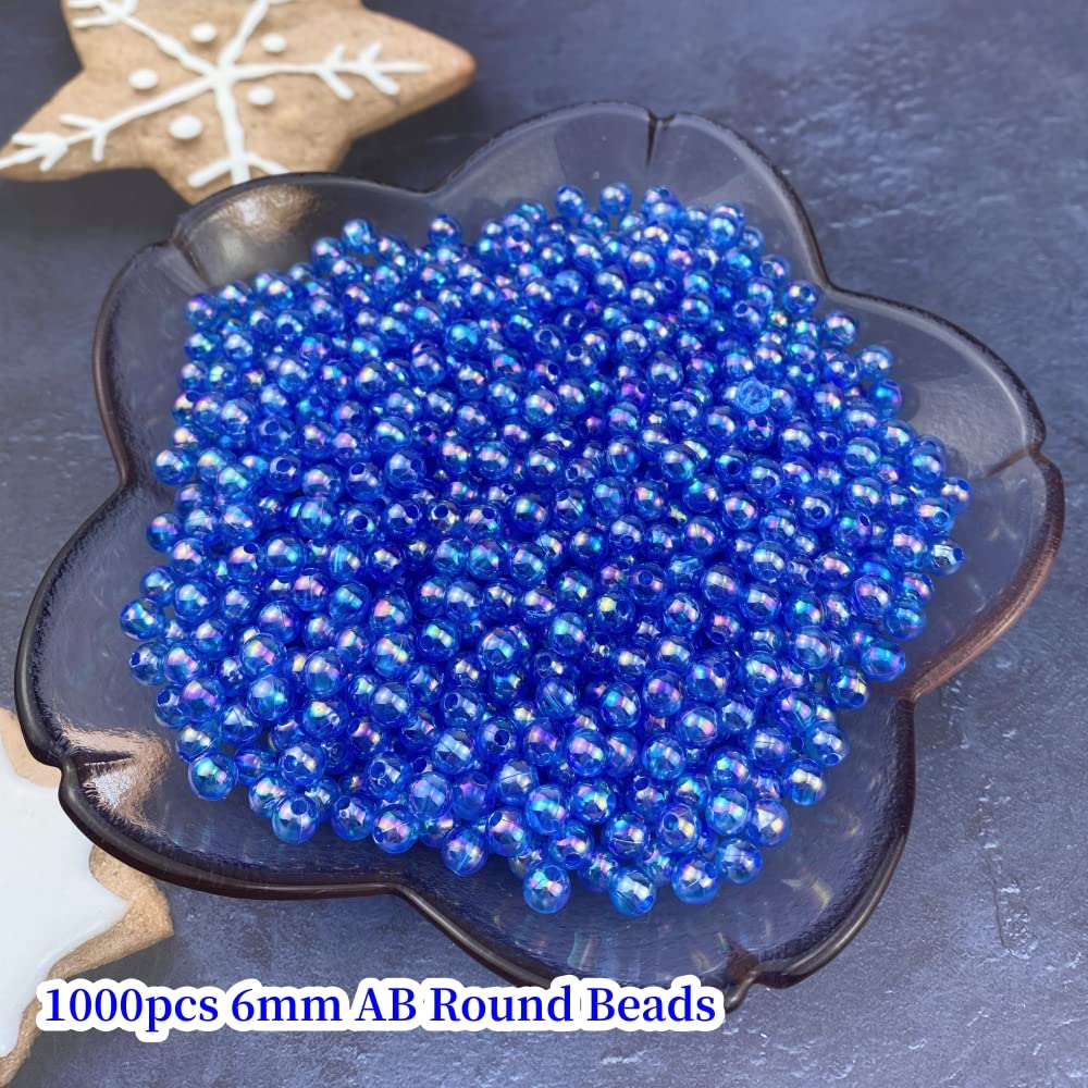 1000 Pcs 6mm Acrylic Round Beads AB Colors Round Spacer Beads for Earring Bracelet Necklace Key Chains Jewelry DIY Craft Making(Royal Blue AB)
