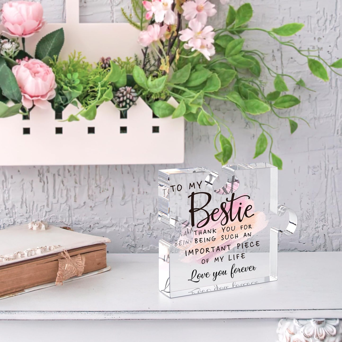 Bestie Gifts for Women Friendship - 0.6" Thickness Acrylic Puzzle & Gift Box,Gifts for Friends Female,Friend Keepsake for Women Birthday,Bff Soul Sister Work Bestie Gift for Thankgiving Present