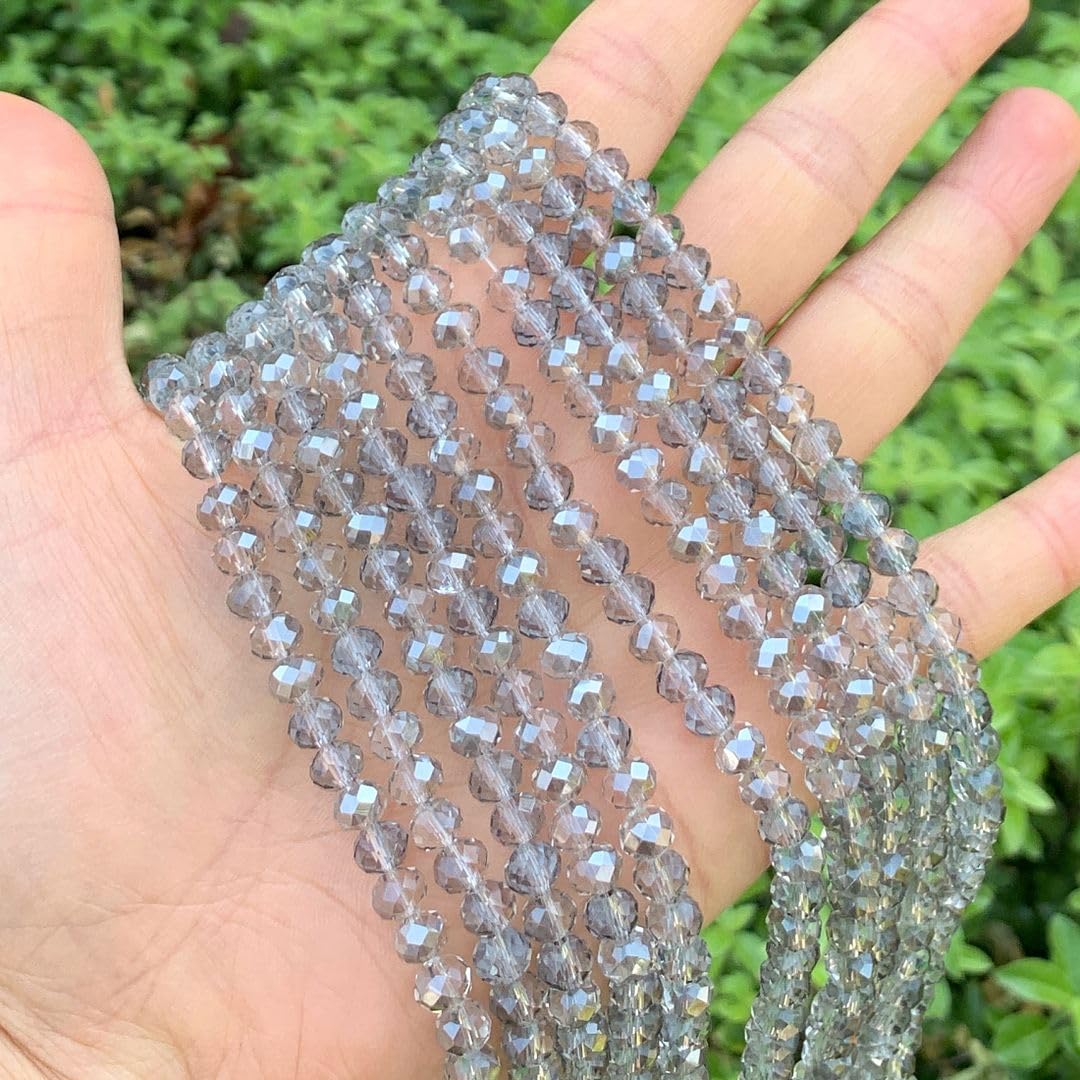 200pcs Czech Faceted Rondelle Crystal Glass Loose Beads 6mm Spacer Bulk Silver Champagne for DIY Craft Jewelry Making CCR629