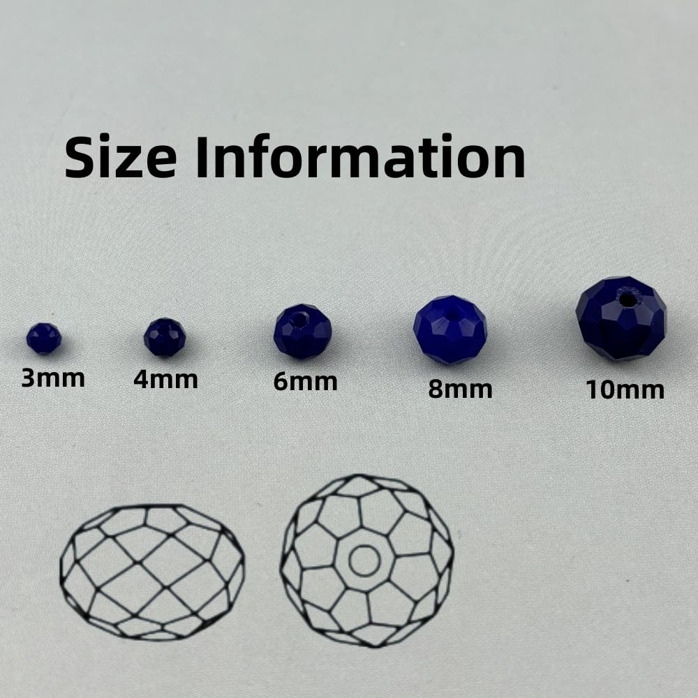 Pinhoollgo 500pcs 3mm Crystal Glass Beads Faceted Rondelle Glass Spacer Beads for Bracelets Necklace Pendants Earrings Key Chains Jewelry Making(Dark Blue Porcelain)