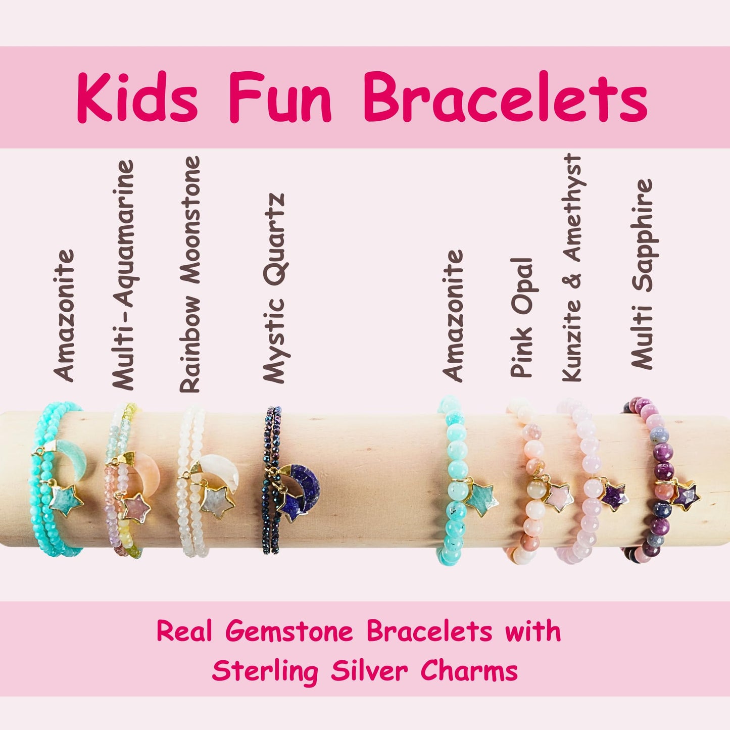 Moonstone Bracelet Birthday Gift for Girls, Toddler Bracelet with Certified 925 Sterling Silver 18K Gold Vermeil Moonstone Crystal Star Charm