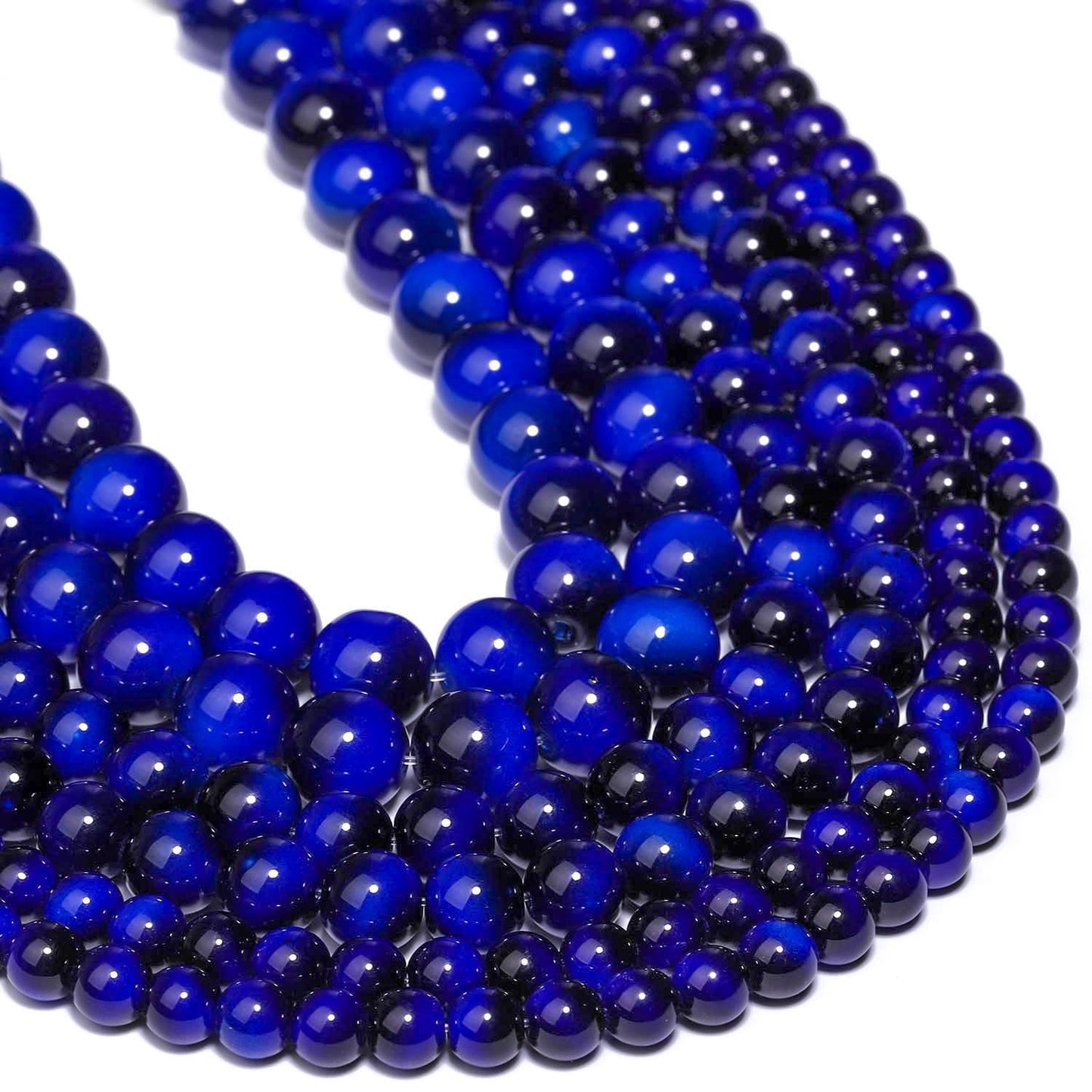 Song Xi 45PCS 8mm Royal Blue Tiger Eye Gemstone Beads for Jewelry Making, Round Smooth Glass Beads for DIY Bracelet Necklace Earring Keychain, Arts and Crafts, for Christmas Wedding Birthday