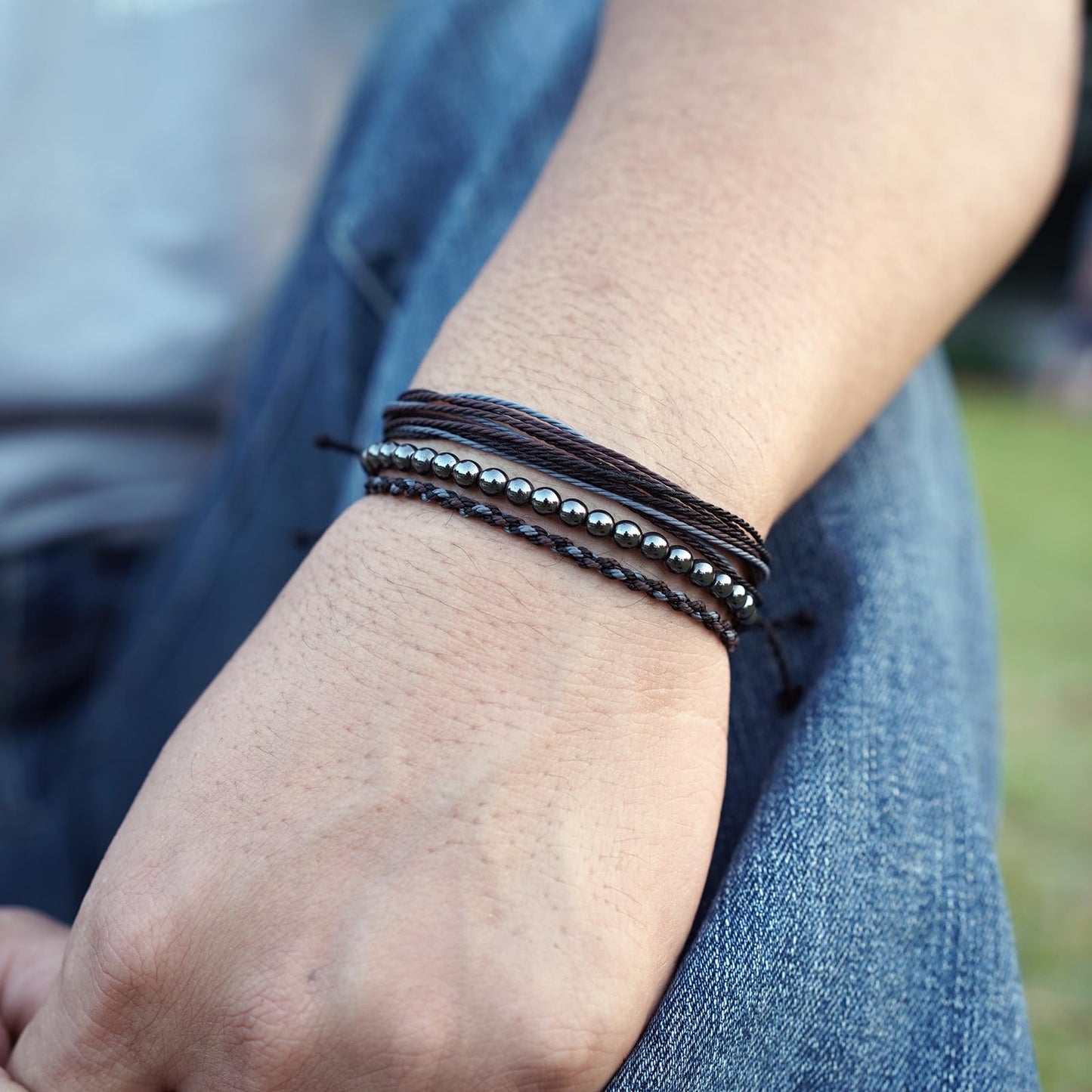 Handmade Natural Stone Beaded Healing Bracelet Gift for Men Adjustable Rope String Bracelet (Hematite, Adjustable)