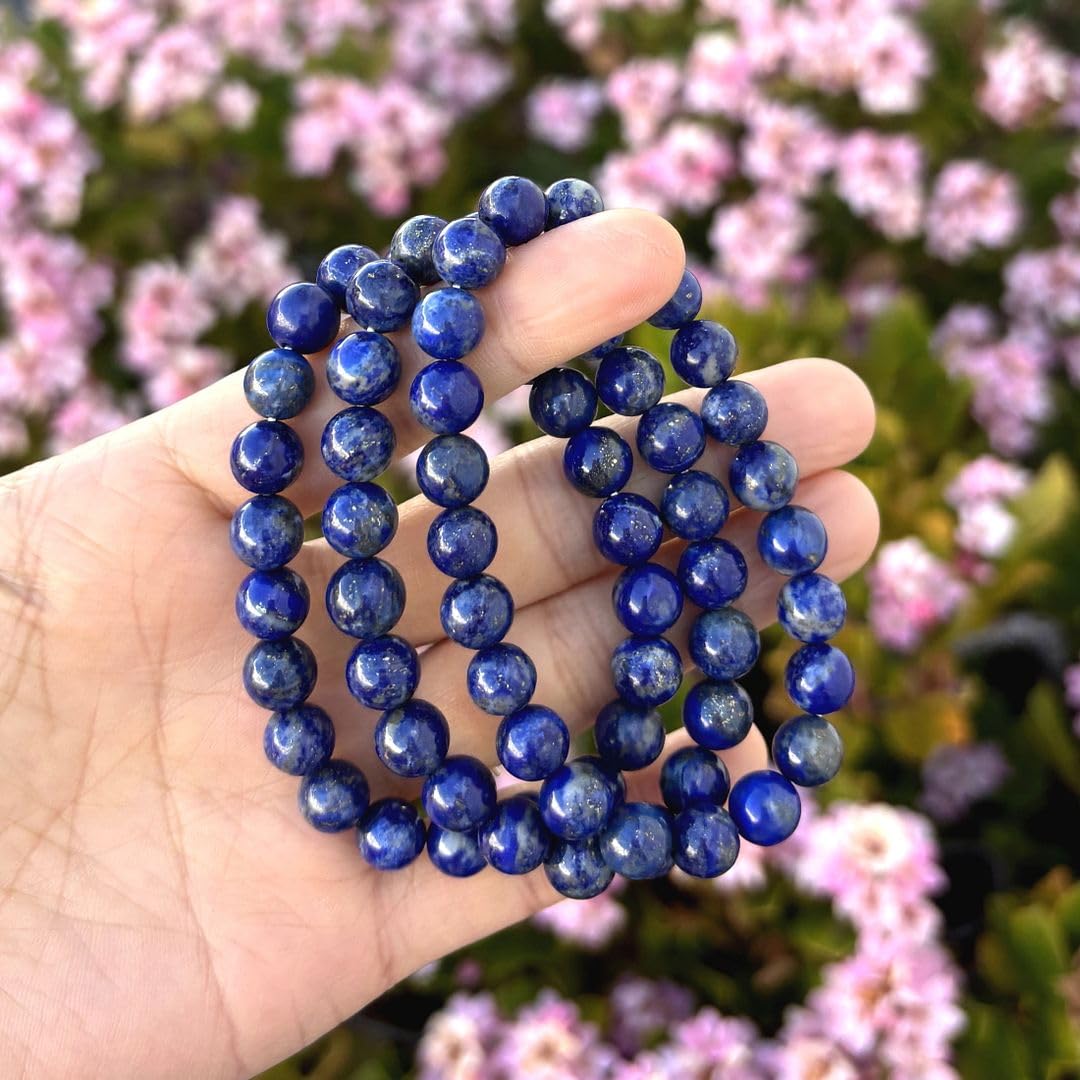 Adabele Real Natural Blue Lapis Lazuli Gemstone Beaded Bracelet 7 inch Stretch Chakra Healing Crystal Stone Women Jewelry Energy Quartz Rock Women Gift GB8-20