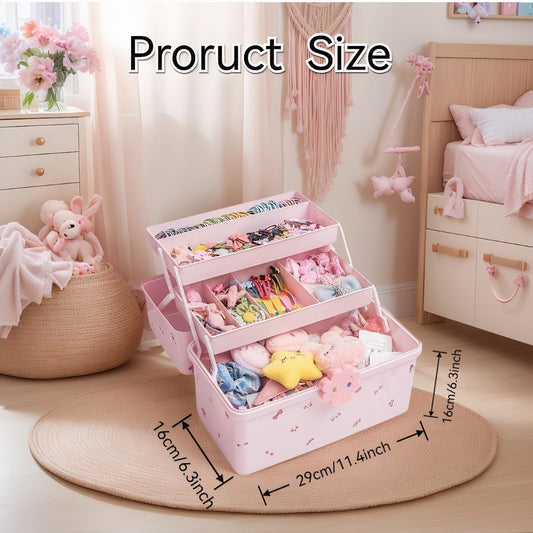 Pulseplay Hair Accessories Organizer for Girls Portable 3-Layer Plastic Craft Storage Organizer with Handle Multipurpose Plastic Storage Box for Sewing,Art Supplies,Medicine,Makeup