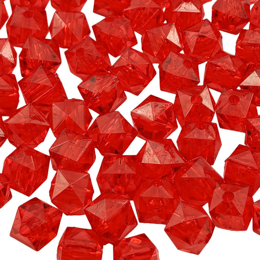 300pcs 8mm Acrylic Cube Beads - Square Faceted With Hole - Plastic Spacer for Bracelets, Necklace, Earring Making Supplies (Red)