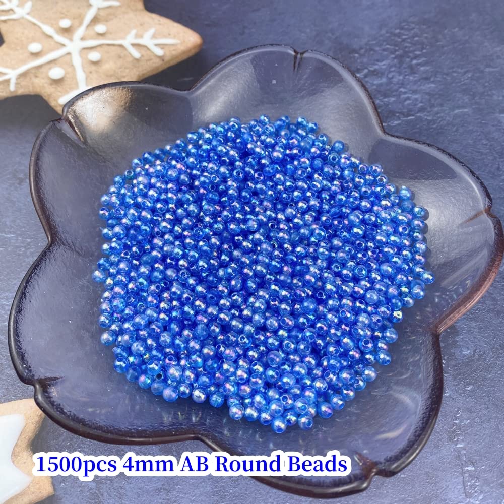 1500 Pcs 4mm Acrylic Round Beads AB Colors Round Spacer Beads for Earring Bracelet Necklace Key Chains Jewelry DIY Craft Making (Royal Blue AB)