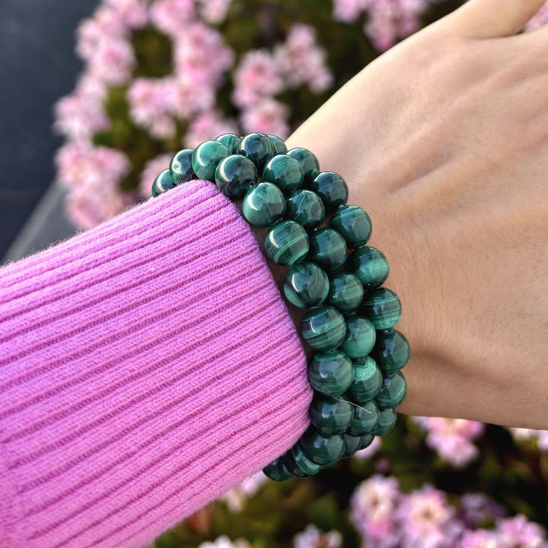 Adabele Real Natural Green Malachite Bracelet Gemstone Beaded Bracelet 8 inch Stretch Chakra Healing Crystal Stone Jewelry Women Mom Gift GB8-C11