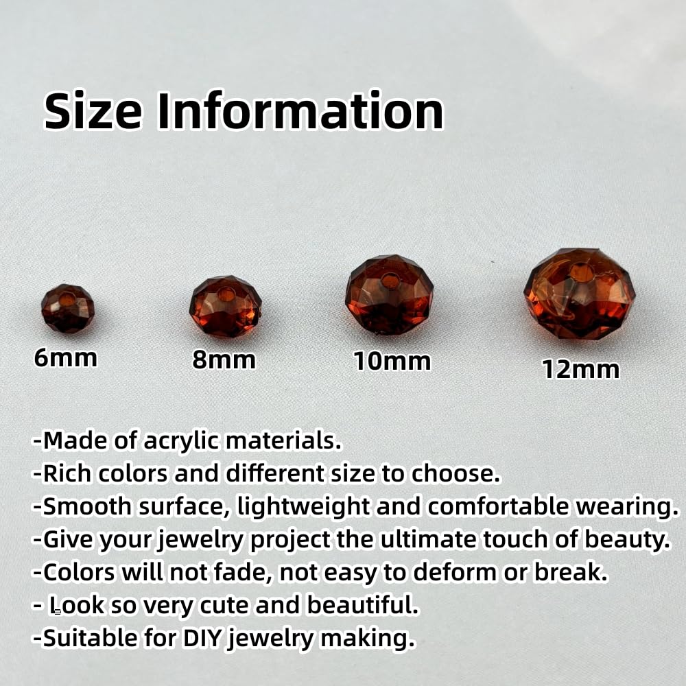 YHYPOCI 1000pcs 6mm Acrylic Crystal Beads, Faceted Rondelle Acrylic Spacer Beads for Wind Chimes Bracelet Necklace Earring Keychain Jewelry Making DIY Crafts(Dark Coffee)