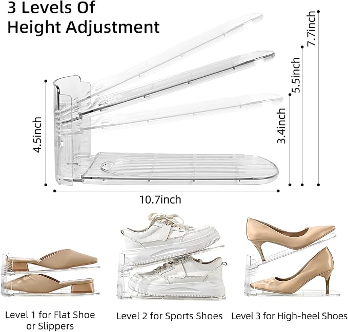 Shoe Stacker Shoe Rack Organizer for Closet Space Saver Storage Shoe Holder Organization,Transparent(5 * 11inch (Transparent, 4 pack)