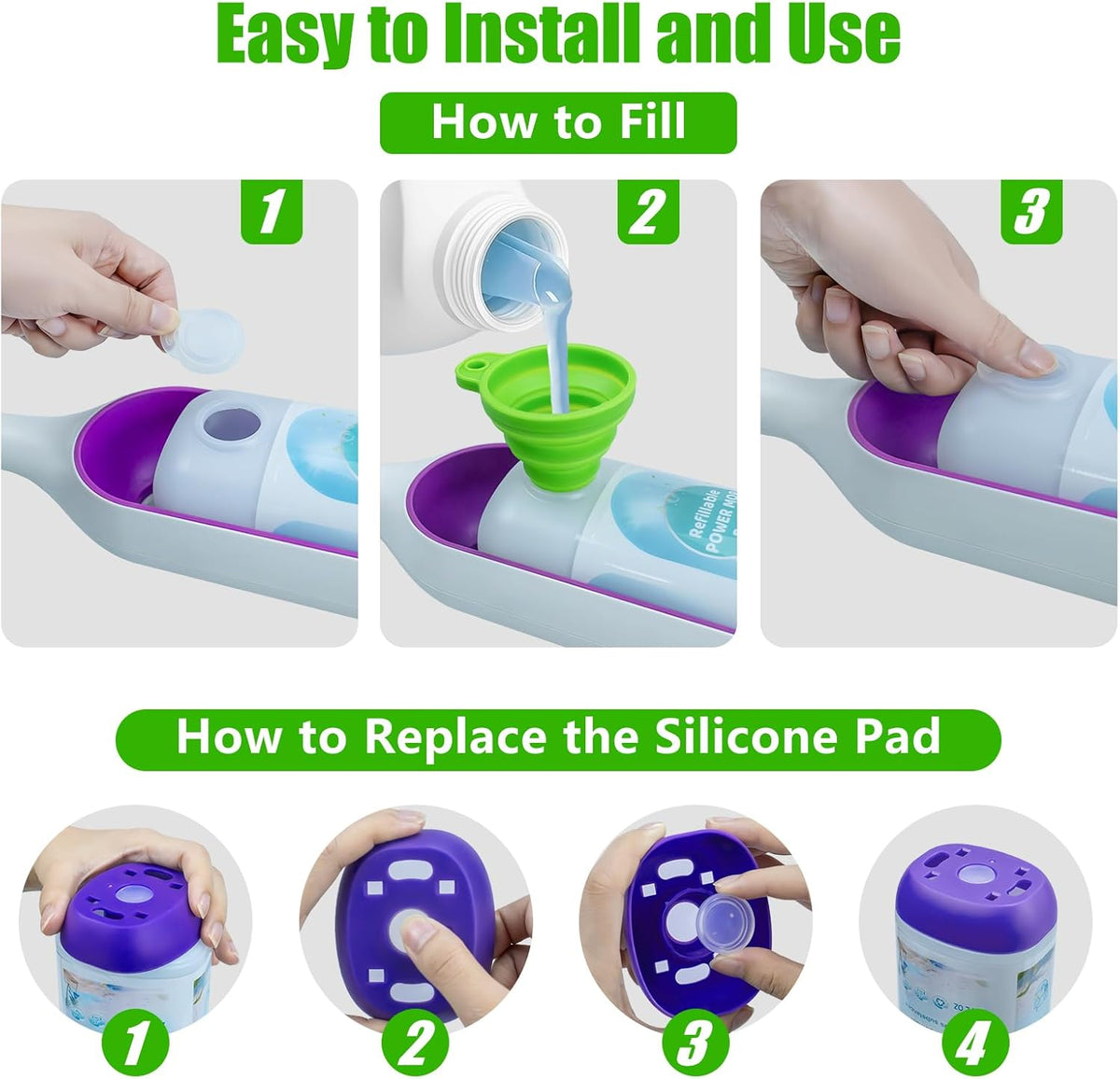 Power Mop Refillable Bottle - 26 FL OZ Leak-Proof HDPE Solution Container with 5 Silicone Gaskets & Funnel