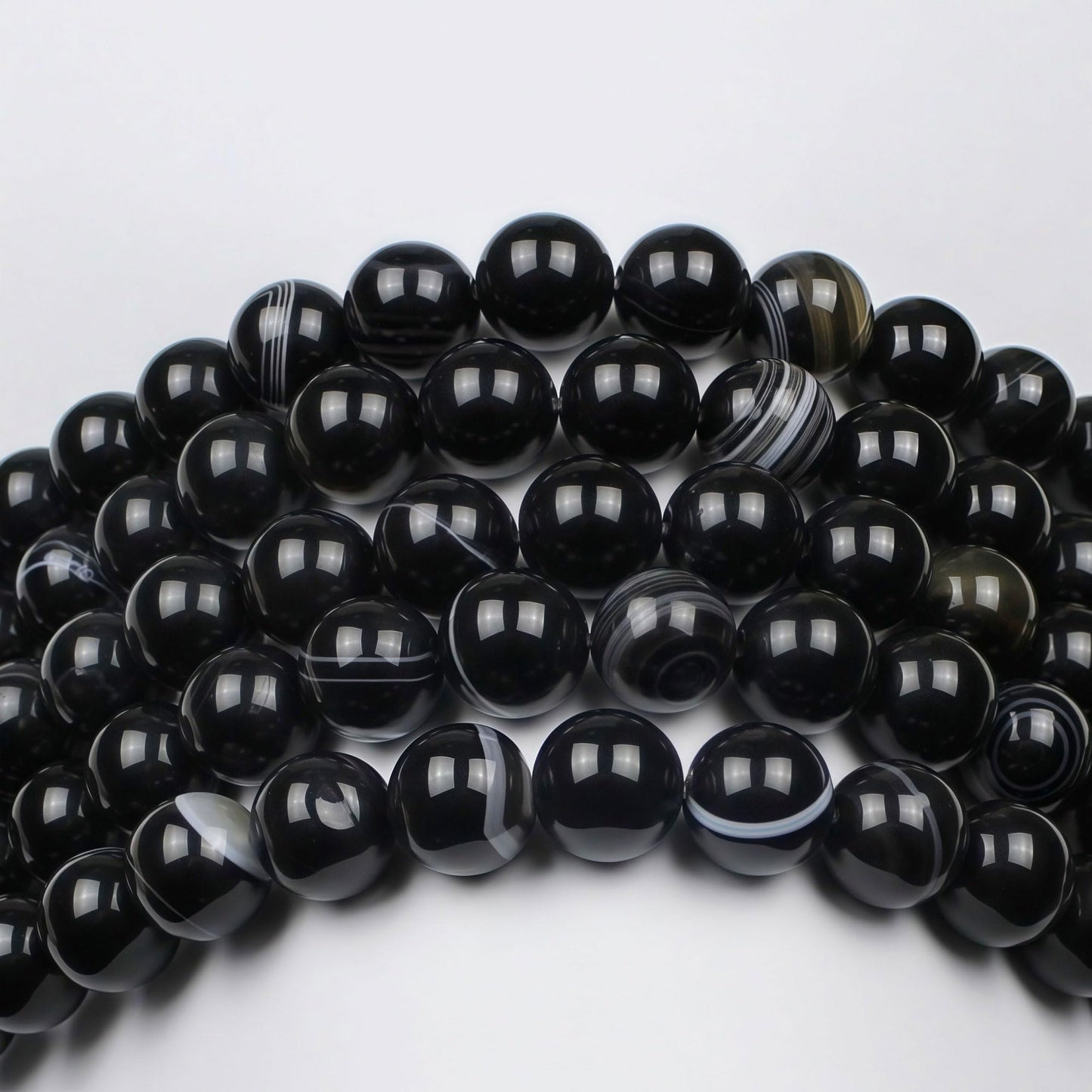 MJDCB Natural Black Striped Agate Round Loose Beads for Jewelry Making DIY Bracelet Necklace (4mm)