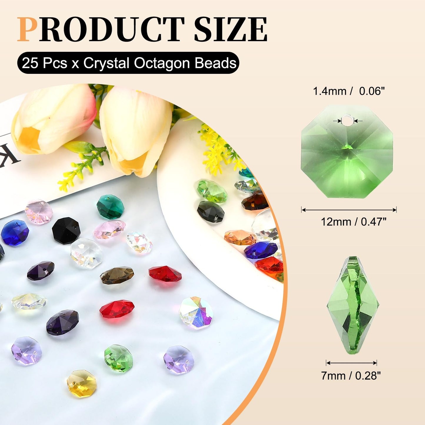 uxcell 25Pcs 1 Hole Crystal Octagon Beads, 12mm K9 Glass Hanging Chandelier Beads Prisms Parts for Crystal Chandeliers Lamp Hanging Pendant Jewelry DIY Craft, Fruit Green