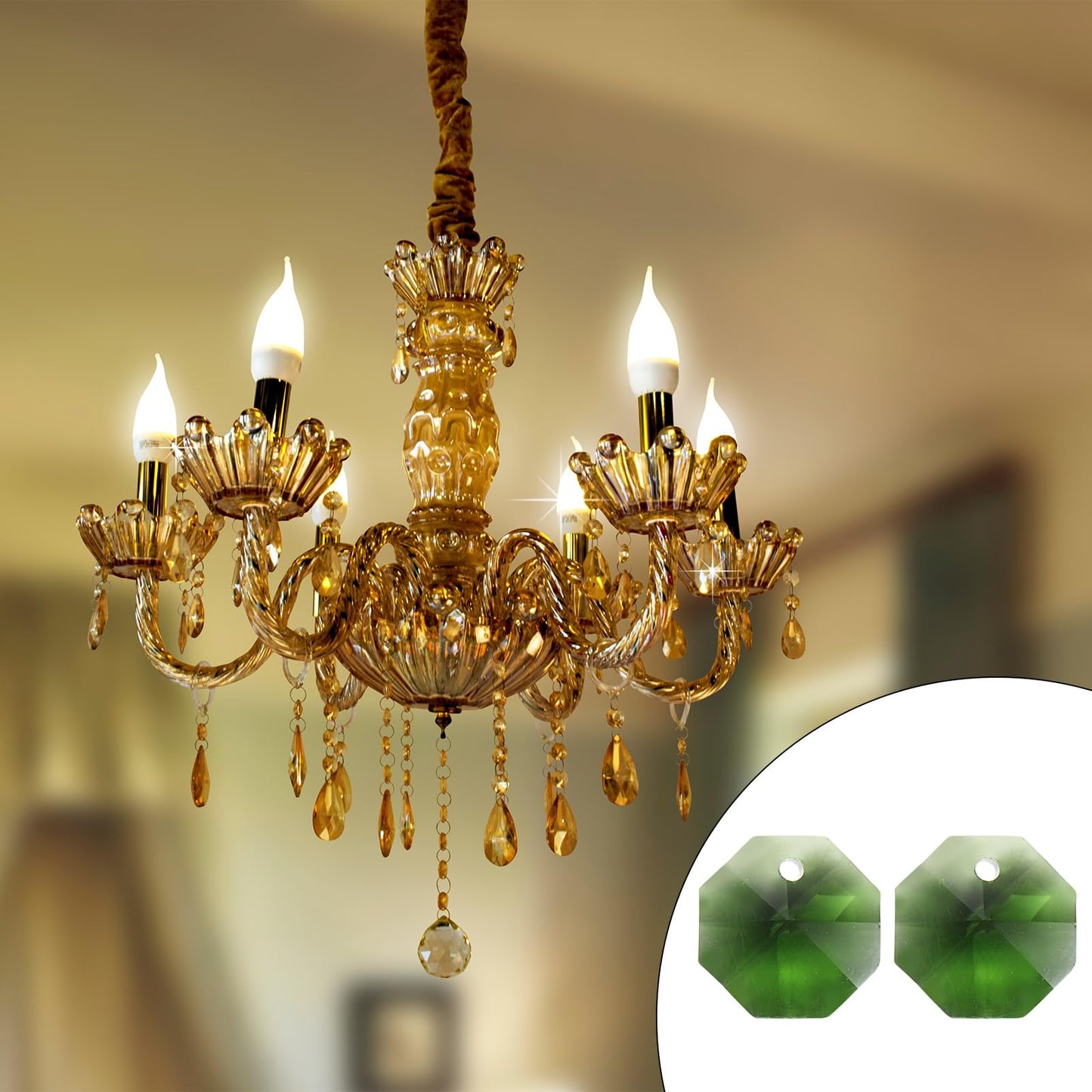 uxcell 25Pcs 1 Hole Crystal Octagon Beads, 12mm K9 Glass Hanging Chandelier Beads Prisms Parts for Crystal Chandeliers Lamp Hanging Pendant Jewelry DIY Craft, Green