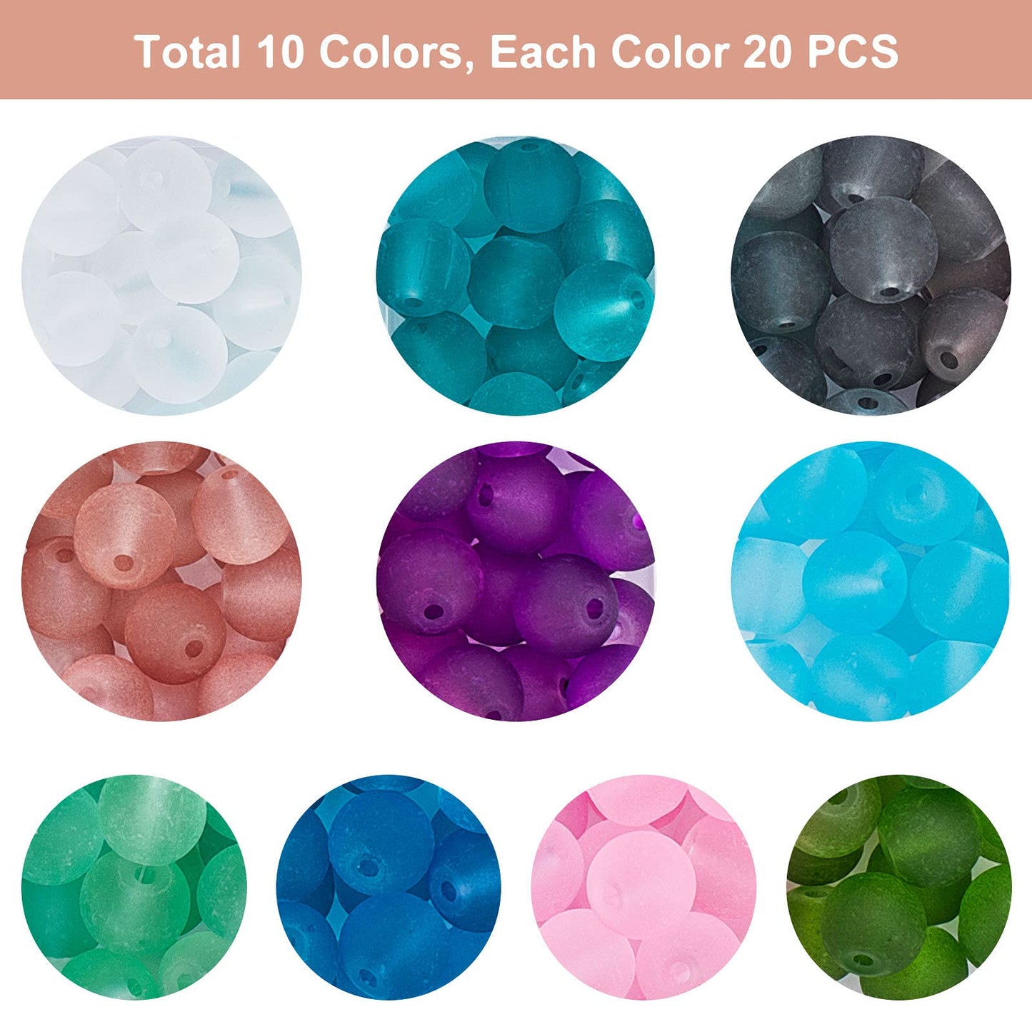 PH PandaHall 200pcs Frosted Glass Beads 10 Color 8mm Sea Glass Beads Spacers Matte Bead Ocean Blue Loose Bead for Friendship Bracelet Necklace Mother's Day Christmas Jewelry Making