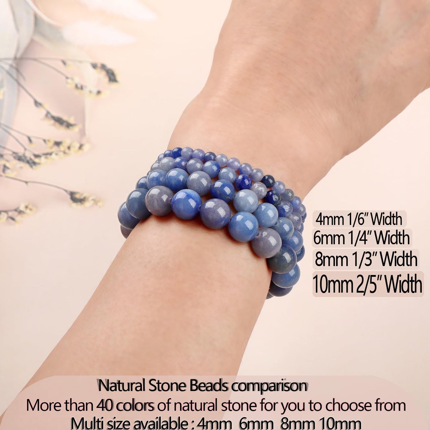 LPBeads Handmade Natural Gemstone Stretch Elastic 8mm Blue Aventurine Bracelet Healing Crystal Round Stone Beads Jewelry Gifts for Women Men