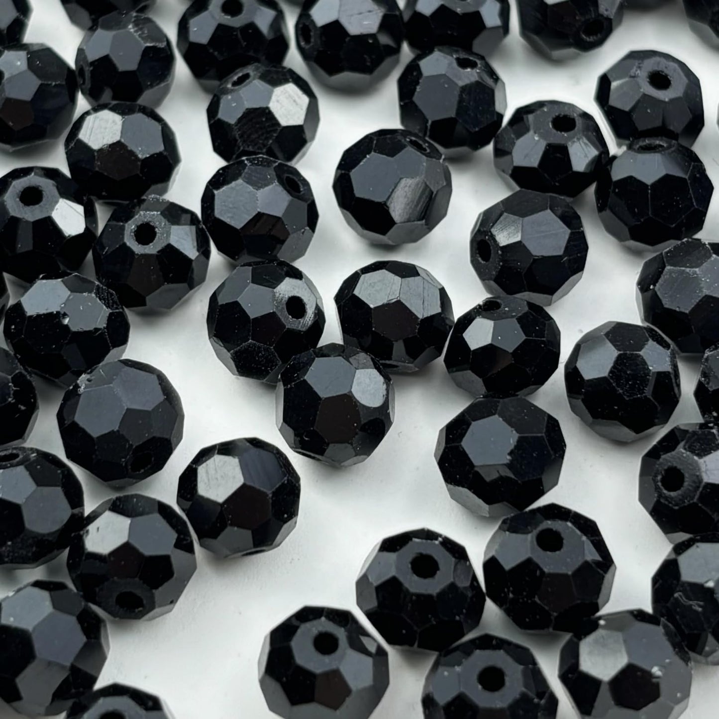 YUEXIGO 60pcs 10mm Round Crystal Glass Beads for Jewelry Making, Faceted Crystal Glass Spacer Beads for Bracelet Earring Necklace DIY Craft(Black)