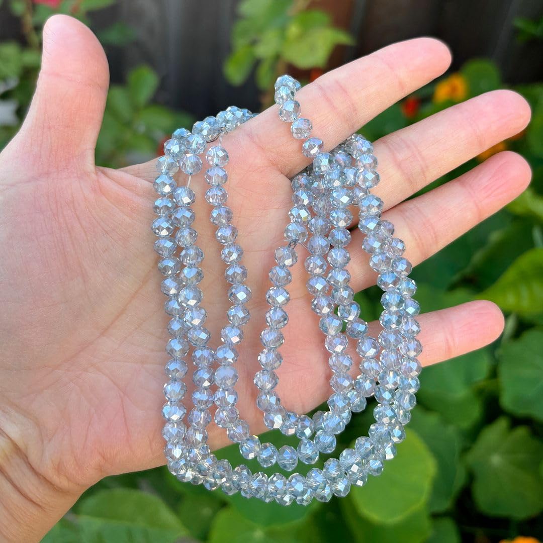 1000pcs Czech Faceted Rondelle Crystal Glass Loose Beads 6mm Spacer Bulk Silver Blue Shimmer for DIY Craft Jewelry Making CCR639