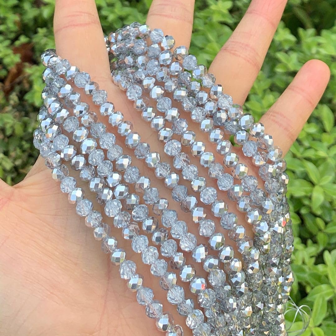 1000pcs Czech Faceted Rondelle Crystal Glass Loose Beads 6mm Spacer Bulk Silver Shade for DIY Craft Jewelry Making CCR632