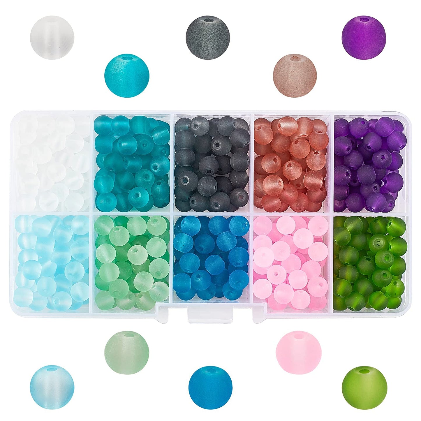 PH PandaHall 500pcs 6mm Frosted Glass Bead 10 Color Transparent Frosted Crystal Beads Matte Loose Spacer Beads for Necklace, Bracelet, Earring Jewelry Making