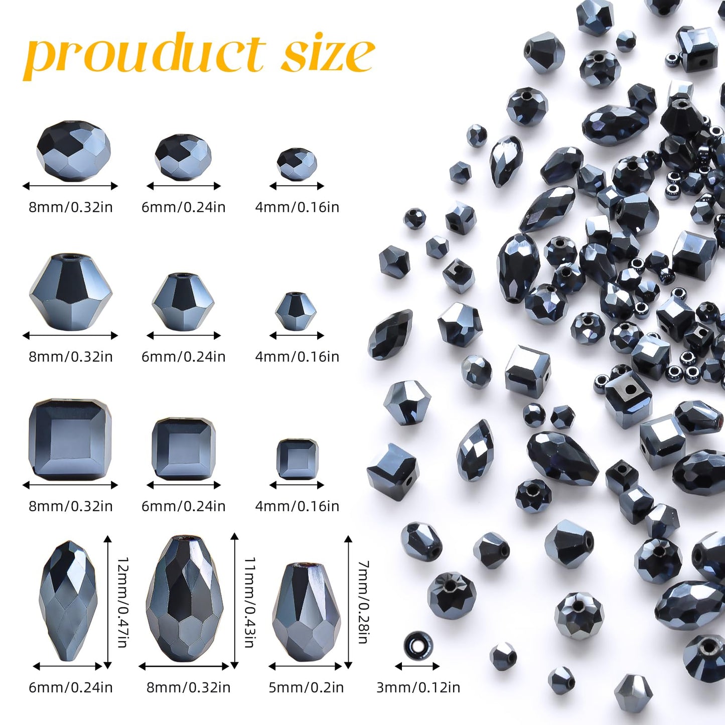 Laopottbeads 1500 Pcs Crystal Glass Beads for Jewelry Making – 12 Styles Bicone, Rondelle, Cube, Teardrop & 3mm Spacer Beads, DIY Bracelet Necklace Earring Craft Kit with Organizer Box(Vavy Blue)