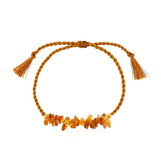 GEMSYMPHONY Citrine Gemstone Chips Rope Bracelet – Adjustable Handmade Crystal Chip Bead Bracelet for Women & Men, Natural Stone Healing Jewelry, Boho Style, Unisex Spiritual Gift (Citrine)