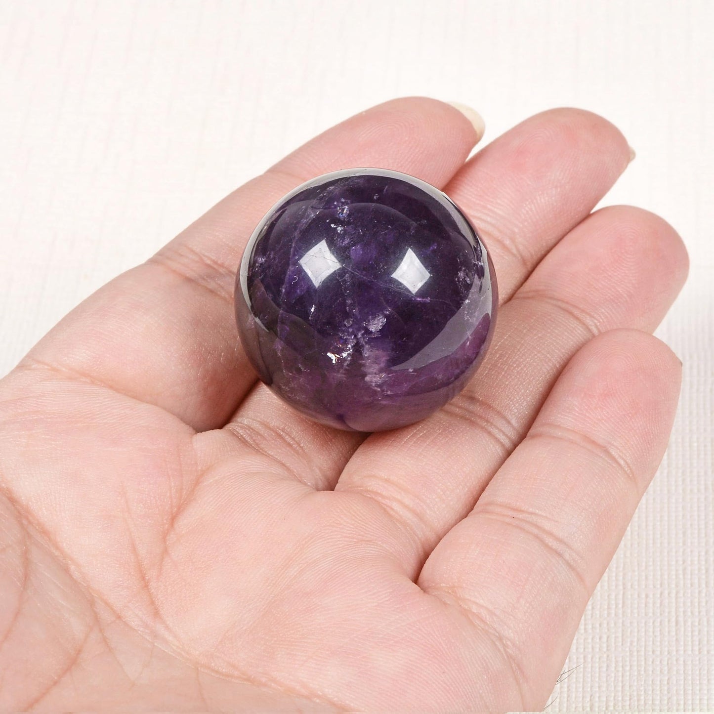 Justinstones Natural Polished Amethyst Sphere with Red Jasper Stand – Handcrafted Gemstone 30mm Ball for Energy Healing, Meditation, and Home Décor
