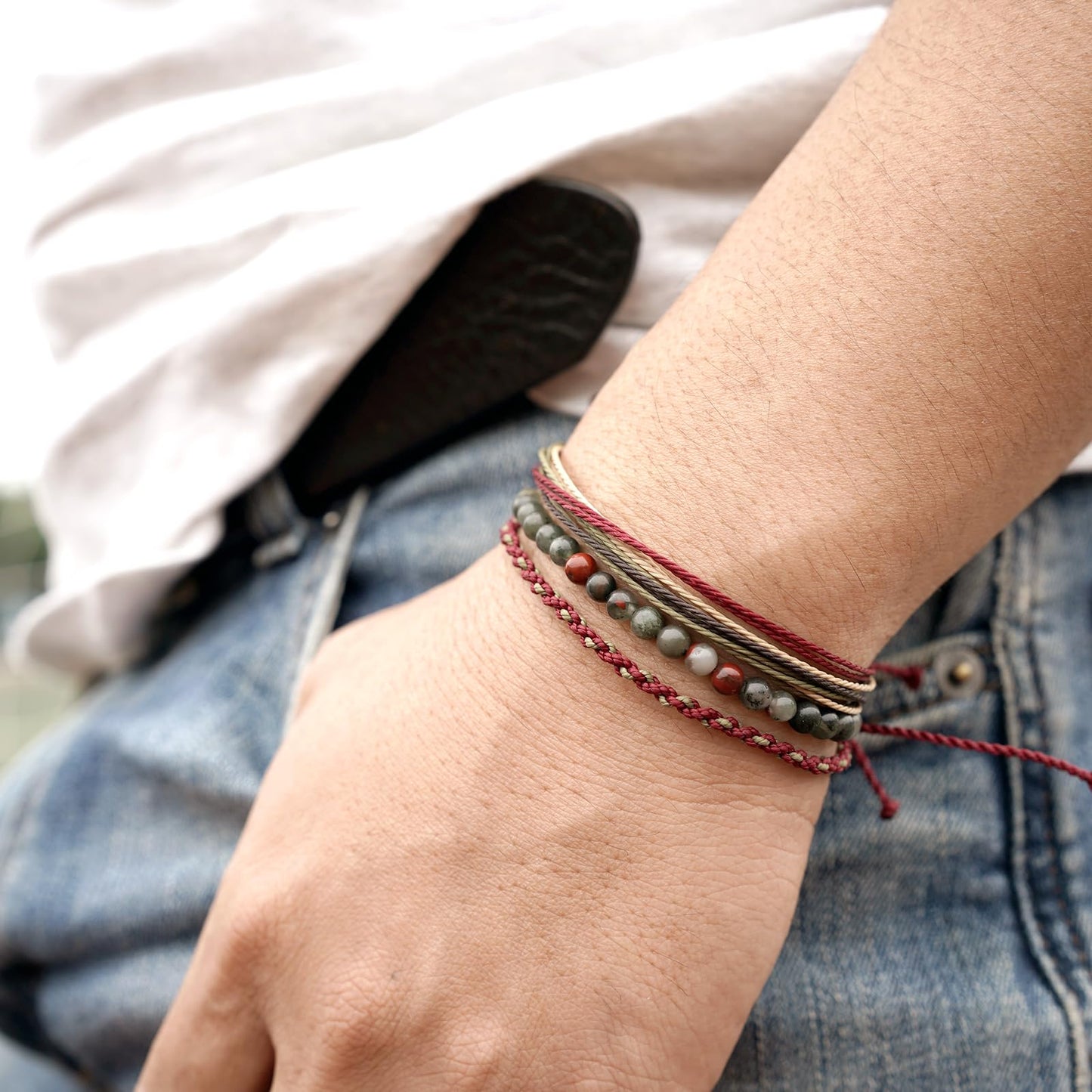 Handmade Natural Stone Beaded Healing Bracelet Gift for Men Adjustable Rope String Bracelet (African Bloodstone, Adjustable)
