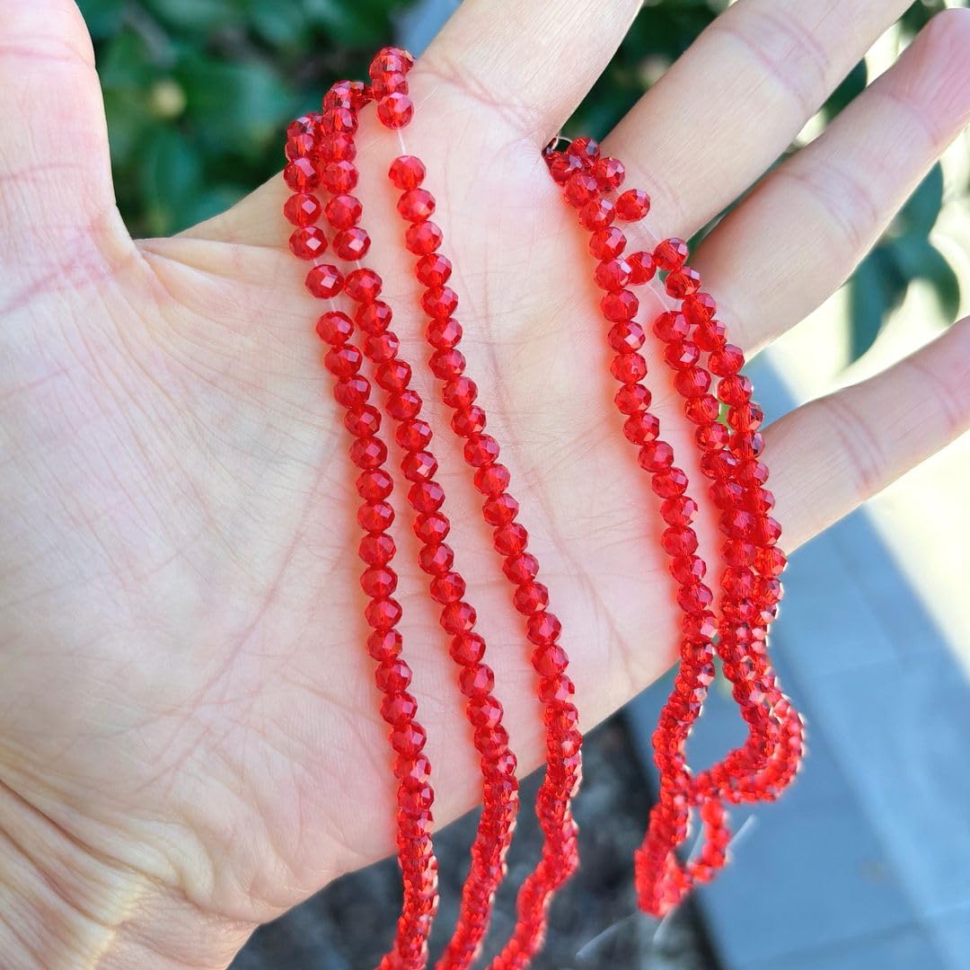 500pcs Czech Faceted Rondelle Crystal Glass Loose Beads 4mm Small Tiny Spacer Bulk Light Siam Red for DIY Craft Jewelry Making CCR406