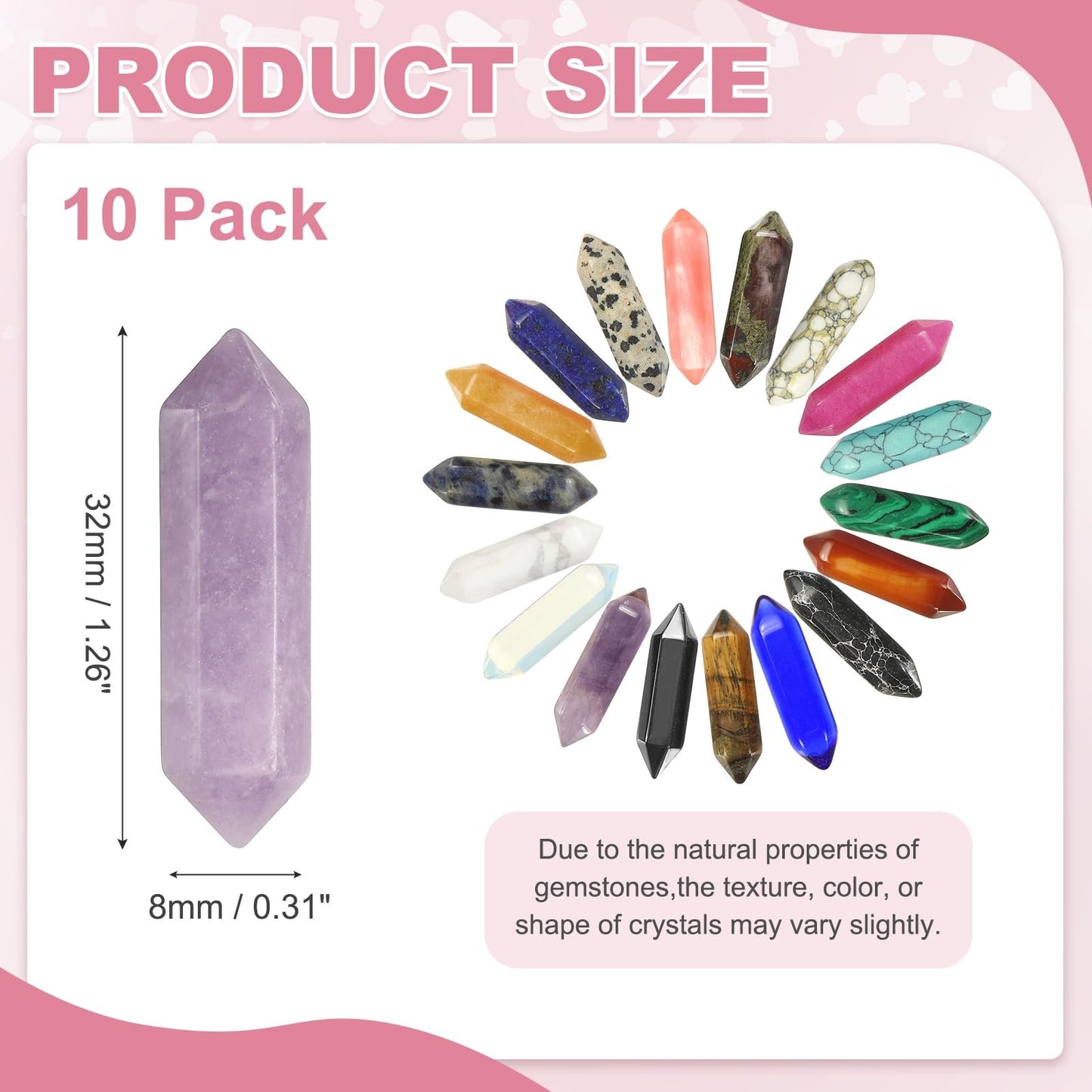 MECCANIXITY 10 Pack Lepidolite Quartz Crystals, Polished Crystals Bulk Hexagonal Shaped Meditation Gemstone for Jewelry Making Energy Balance Accessories Gifts