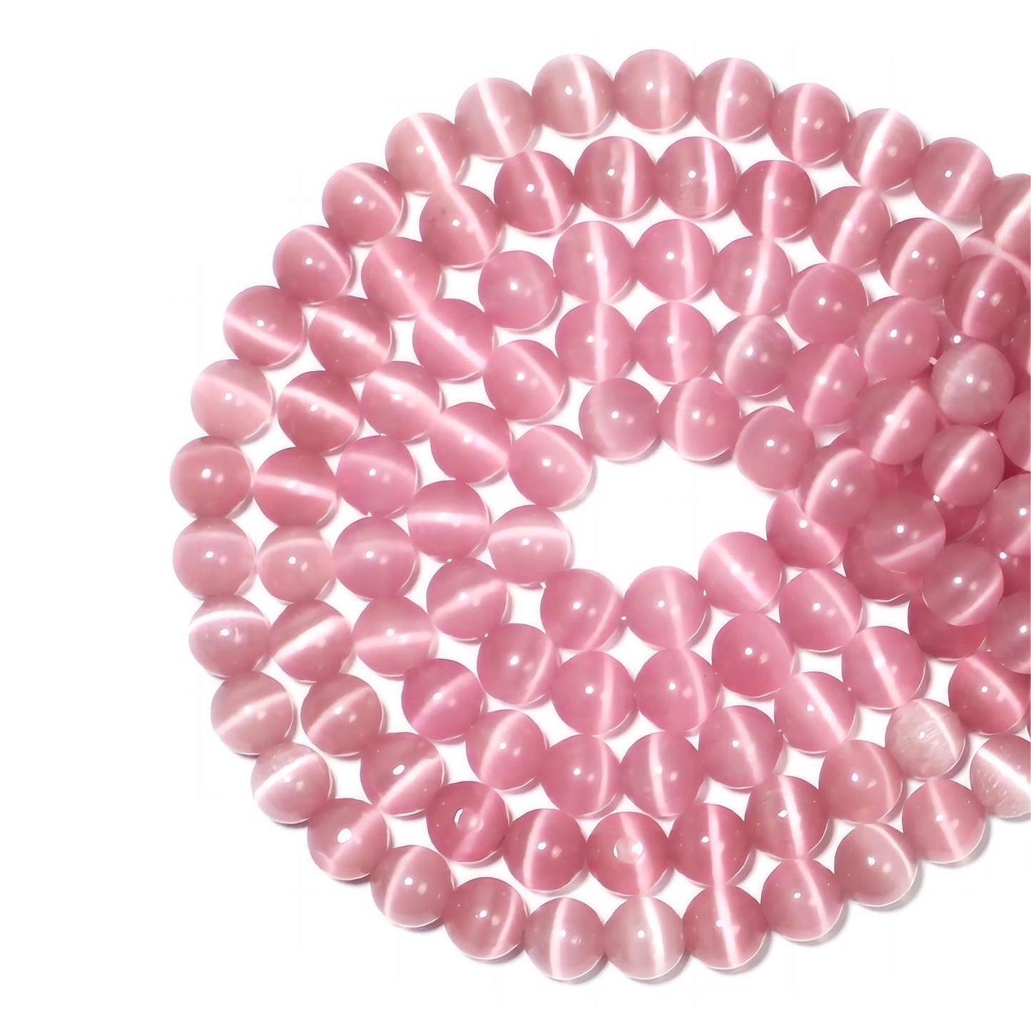 MJDCB 135pcs Pink Cat Eye Stone Beads 8mm Round Crystal Loose Bead for Jewelry Making DIY Bracelets Necklace Accessories