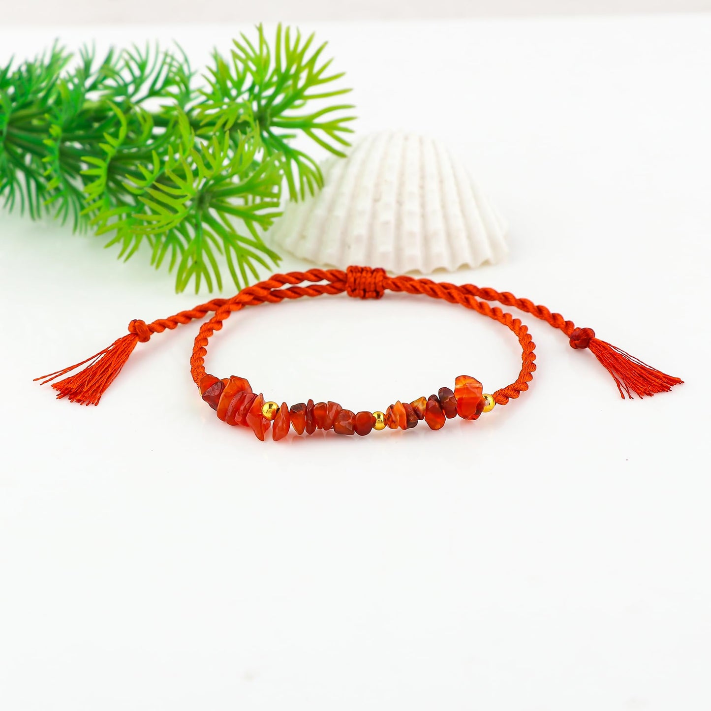 GEMSYMPHONY Carnelian Gemstone Chips Rope Bracelet – Adjustable Handmade Crystal Chip Bead Bracelet for Women & Men, Natural Stone Healing Jewelry, Boho Style, Unisex Spiritual Gift (Carnelian)