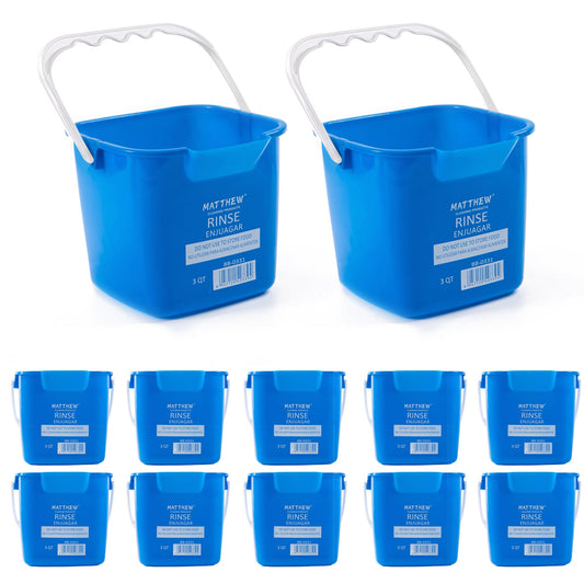 Matthew Detergent&Sanitizing Cleaning Bucket 3 Quart Plastic Pail,Set of 12 Square Containers,Built-in Spout w/Handle,Wash Rinse Sanitize Handwash Bucket for Home Office Commercial Restaurant (Blue)